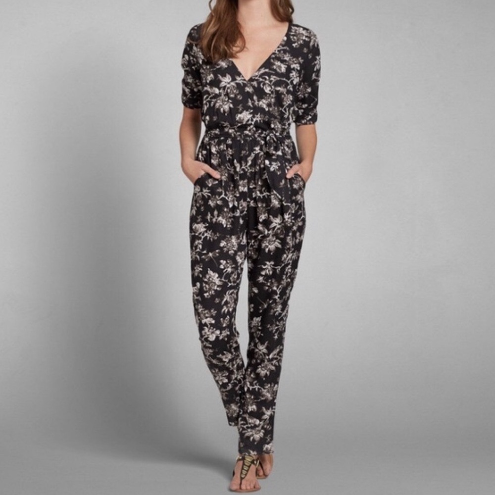Abercrombie & Fitch Black Floral Jumpsuit Overalls